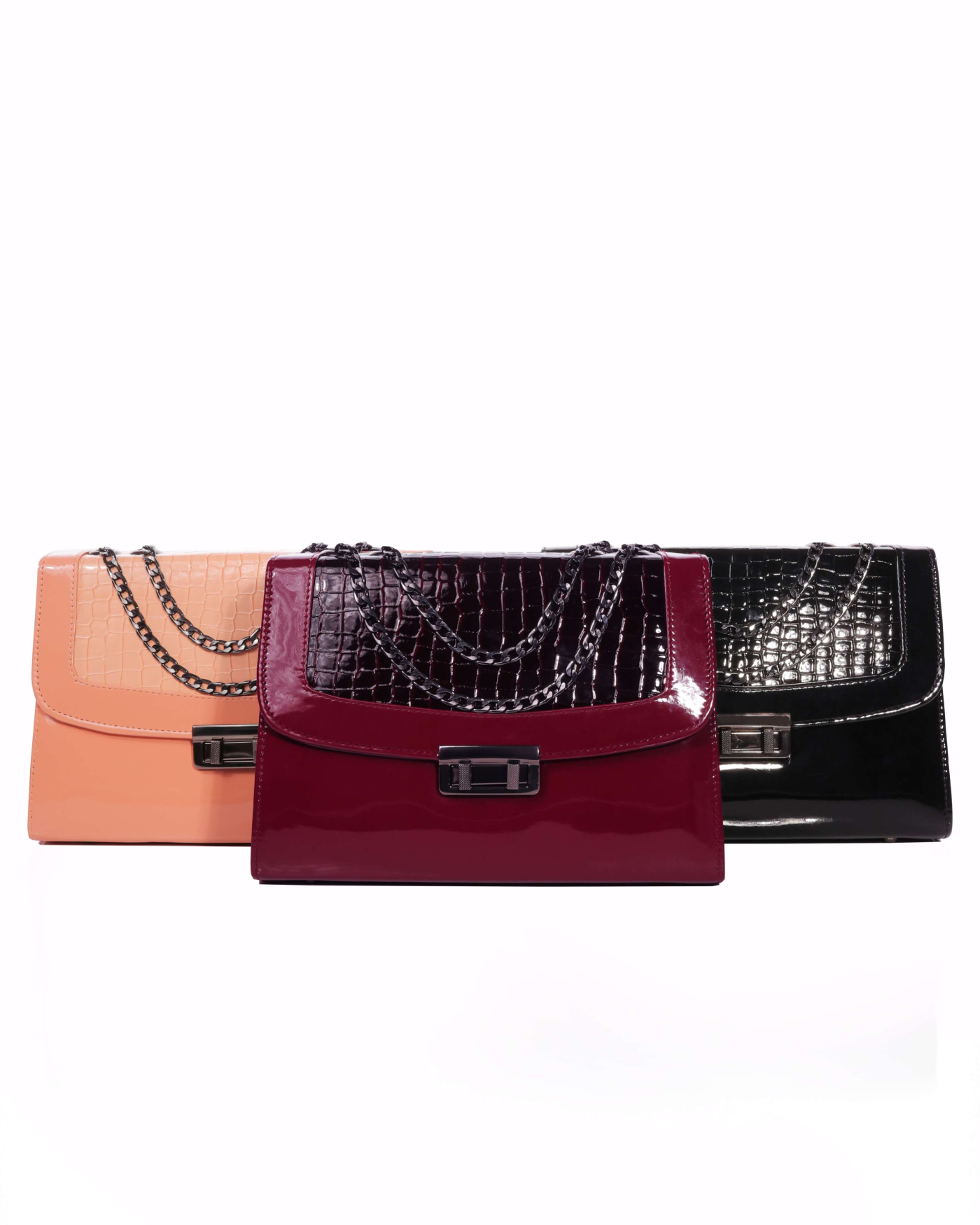 Croc Embossed Shoulder Bag Berry Maroon