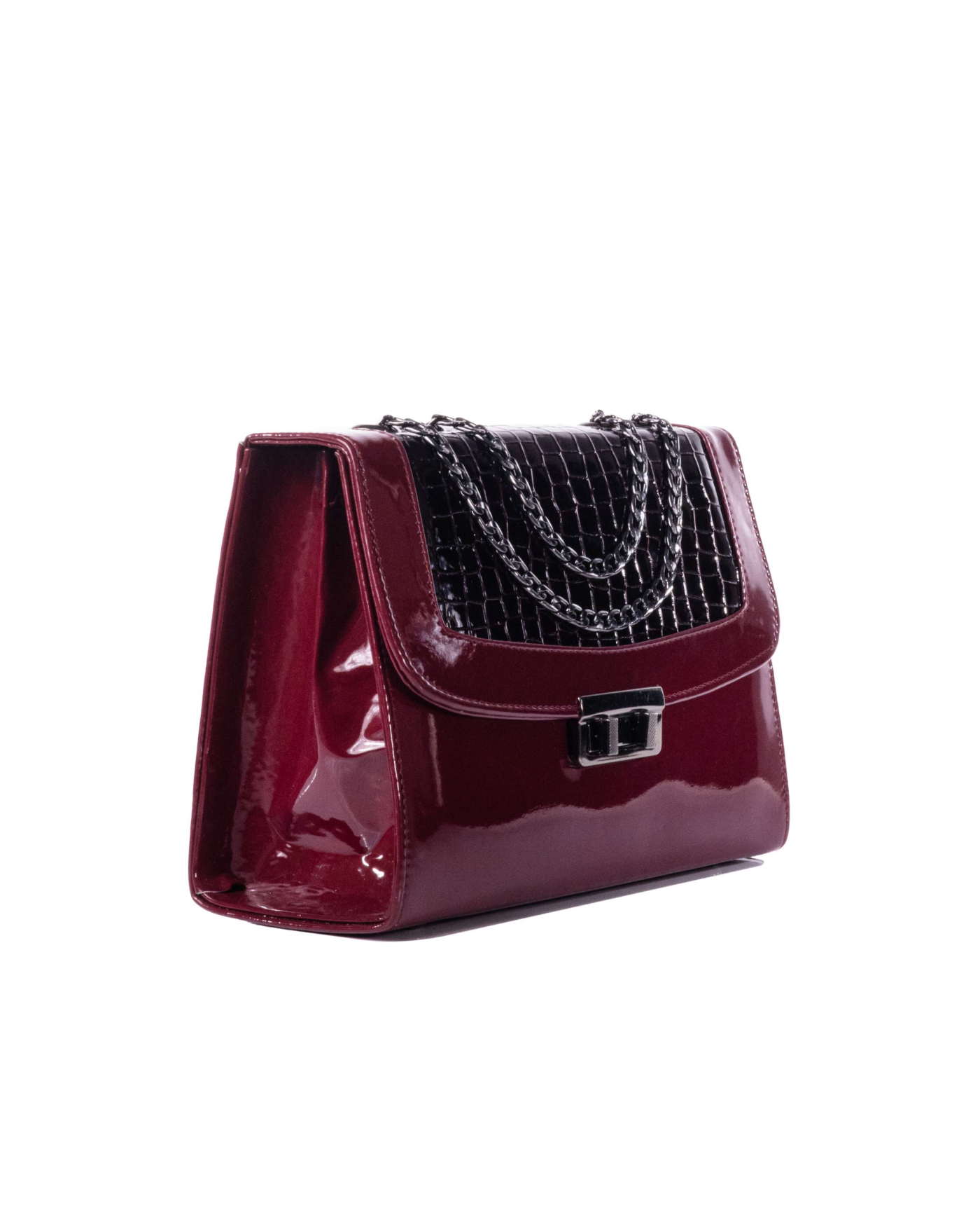 Croc Embossed Shoulder Bag Berry Maroon