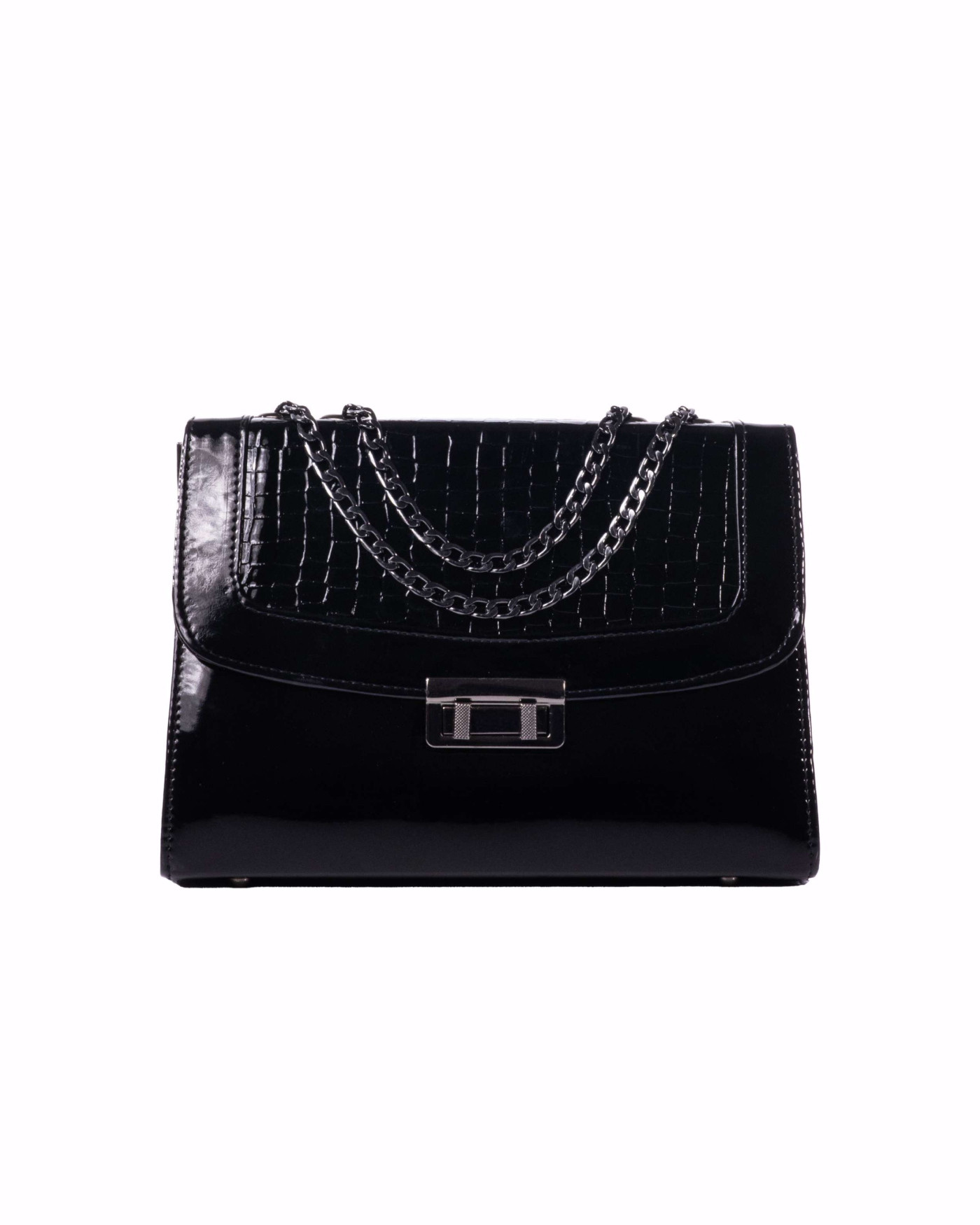 Croc Embossed Shoulder Bag Classy Black