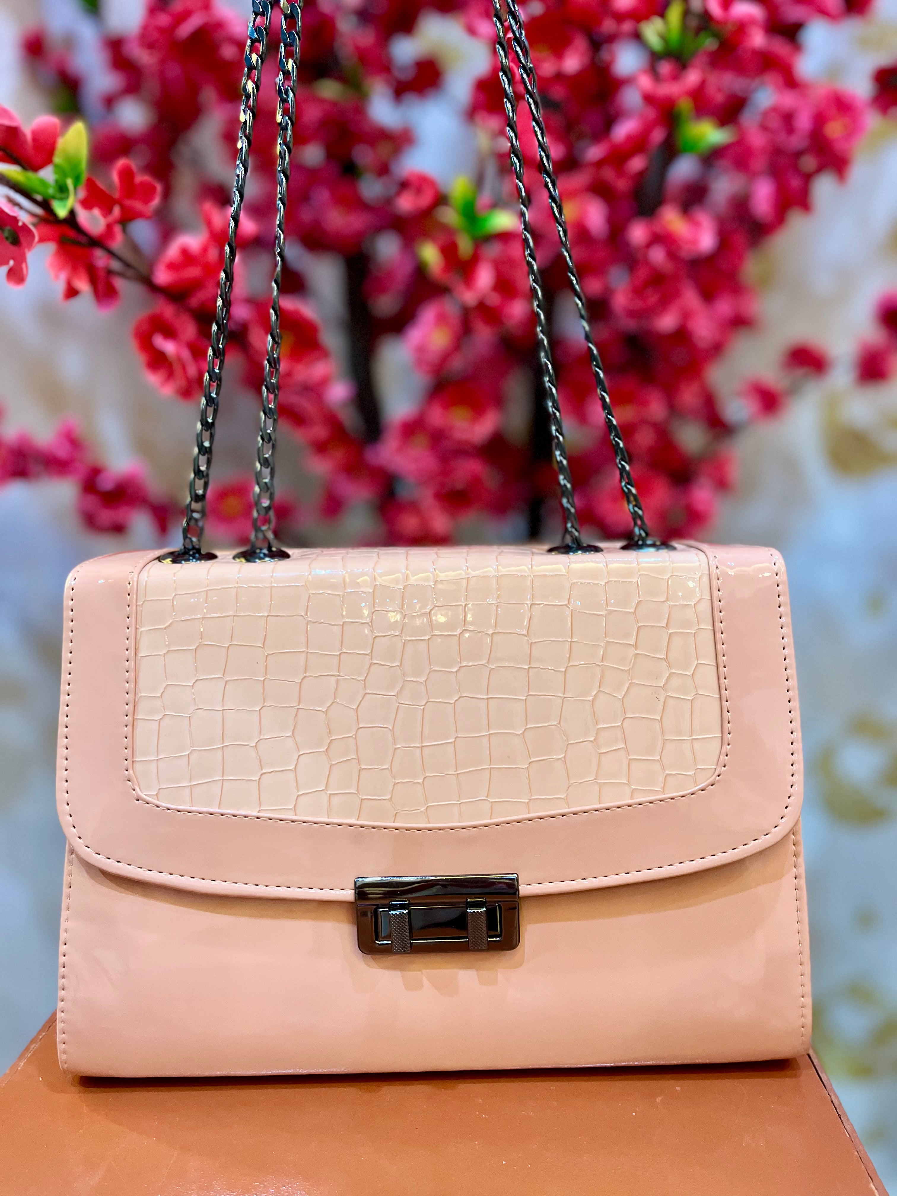 Croc Embossed Shoulder Bag Berry Maroon