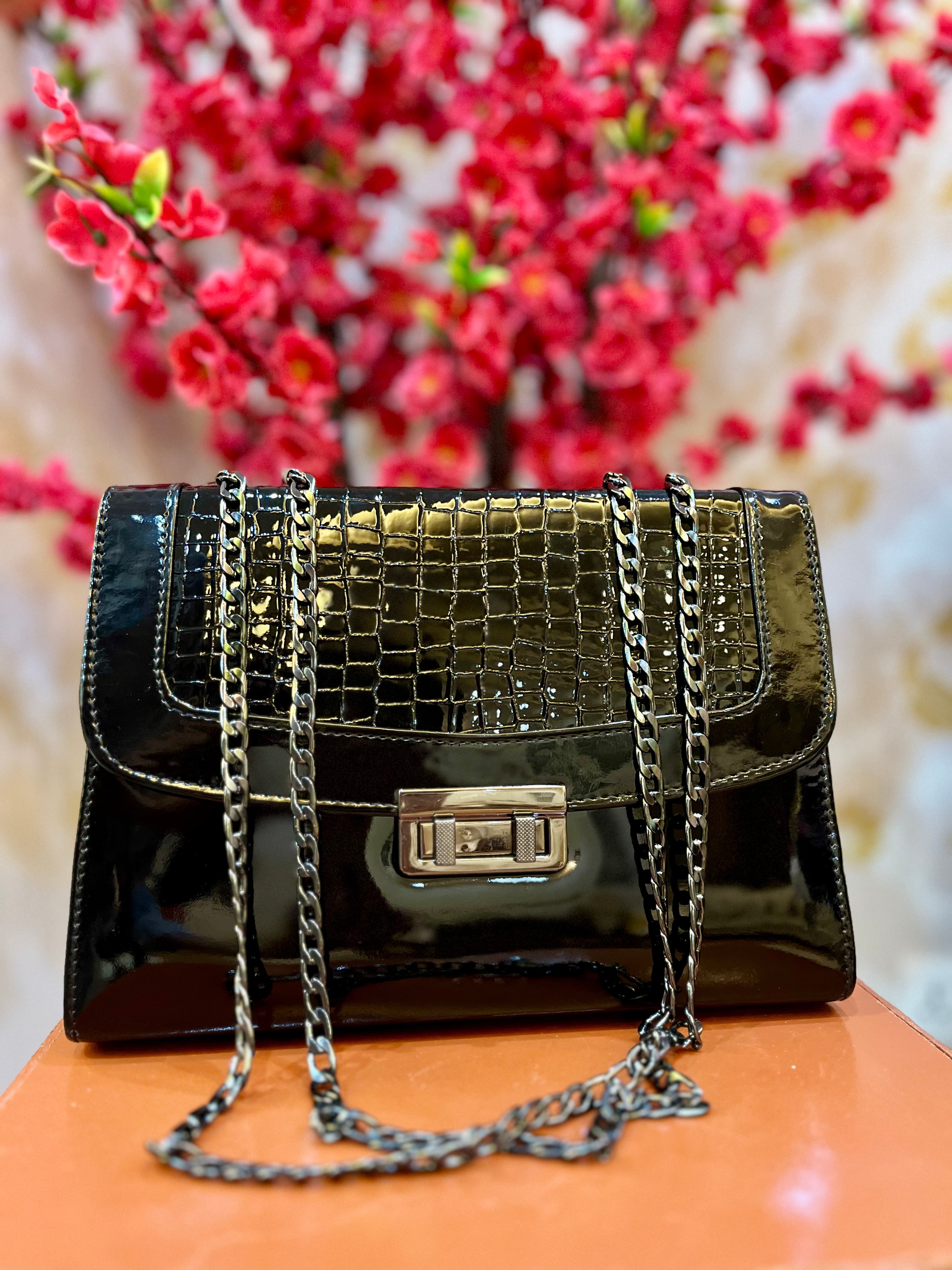 Croc Embossed Shoulder Bag Berry Maroon