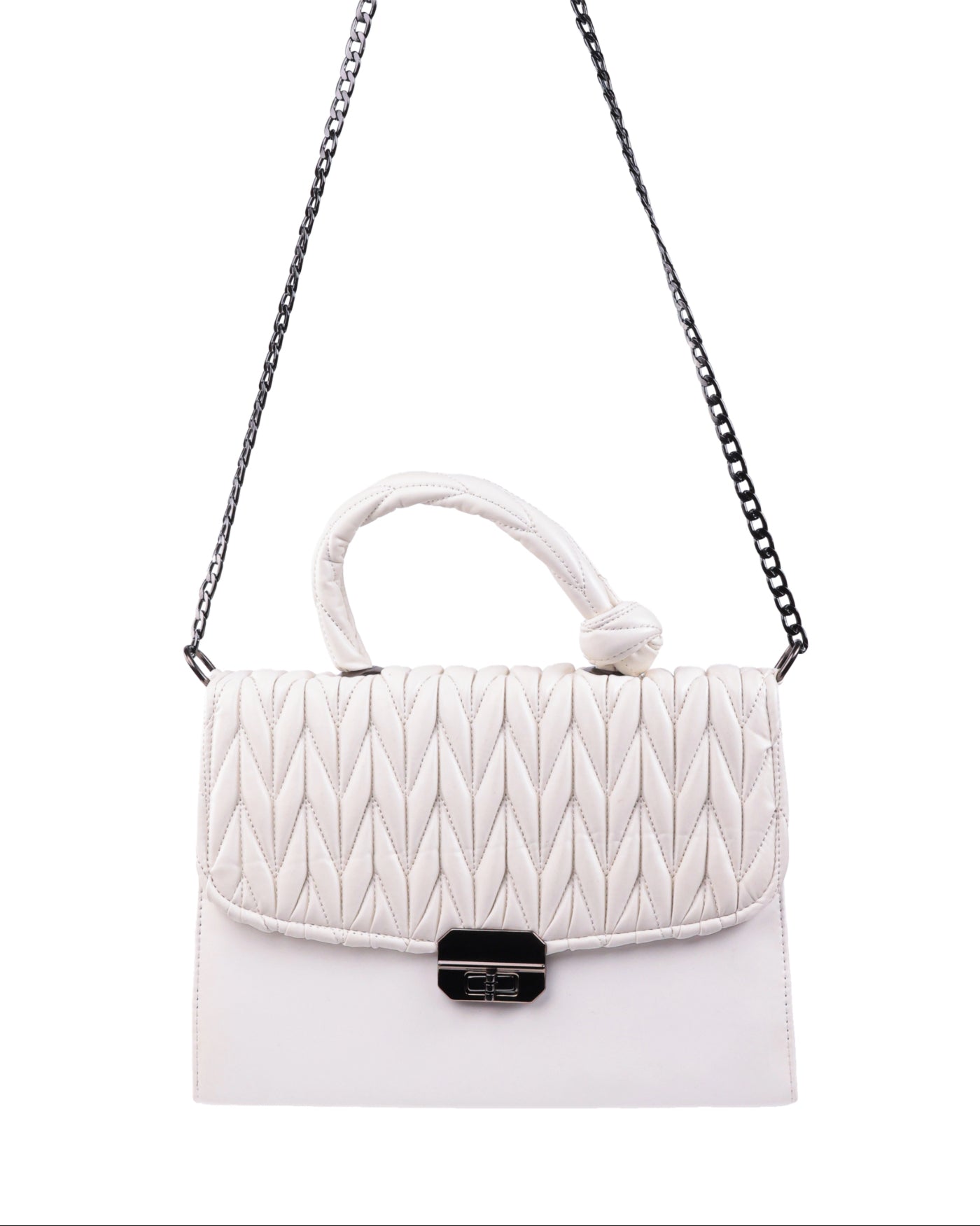 Quilted Top-Handle Shoulder Bag Pearl White